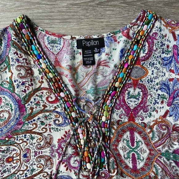 Papillon Boho Jewelled Paisley  Print Tunic Blouse M - Picture 6 of 16